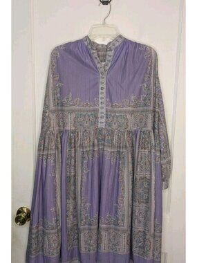 VTG 70s Hal Ferman Paisley Dress Size 10 Purple Cottagecore Boho Prairie Union